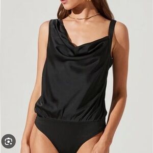 NWT, Astr The Label Asymmetric Sleeveless Bodysuit, size: XS, color: Black